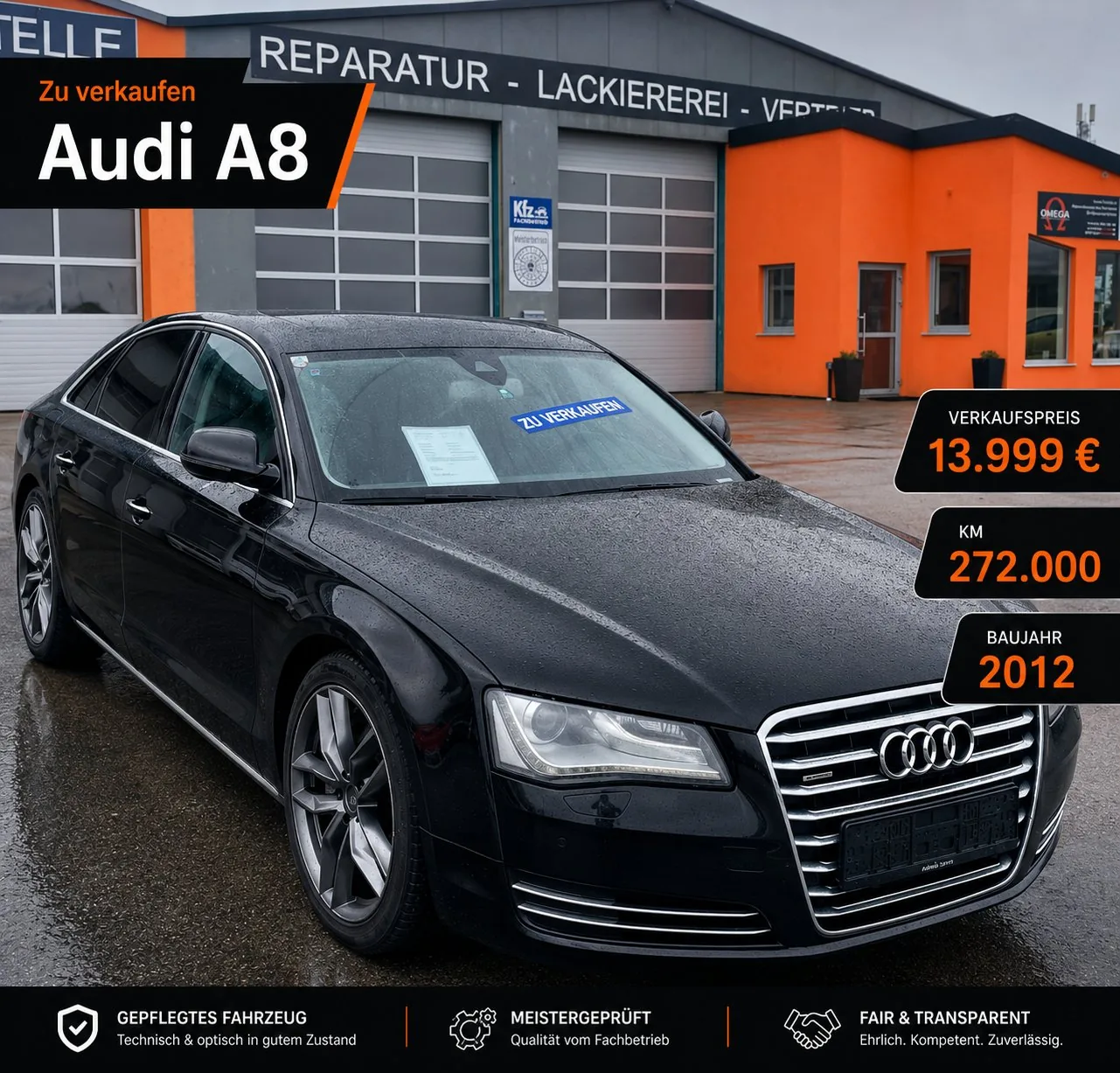 Audi A8 3.0 TDI Quattro – zu verkaufen bei KFZ-Omega, Baujahr 2012